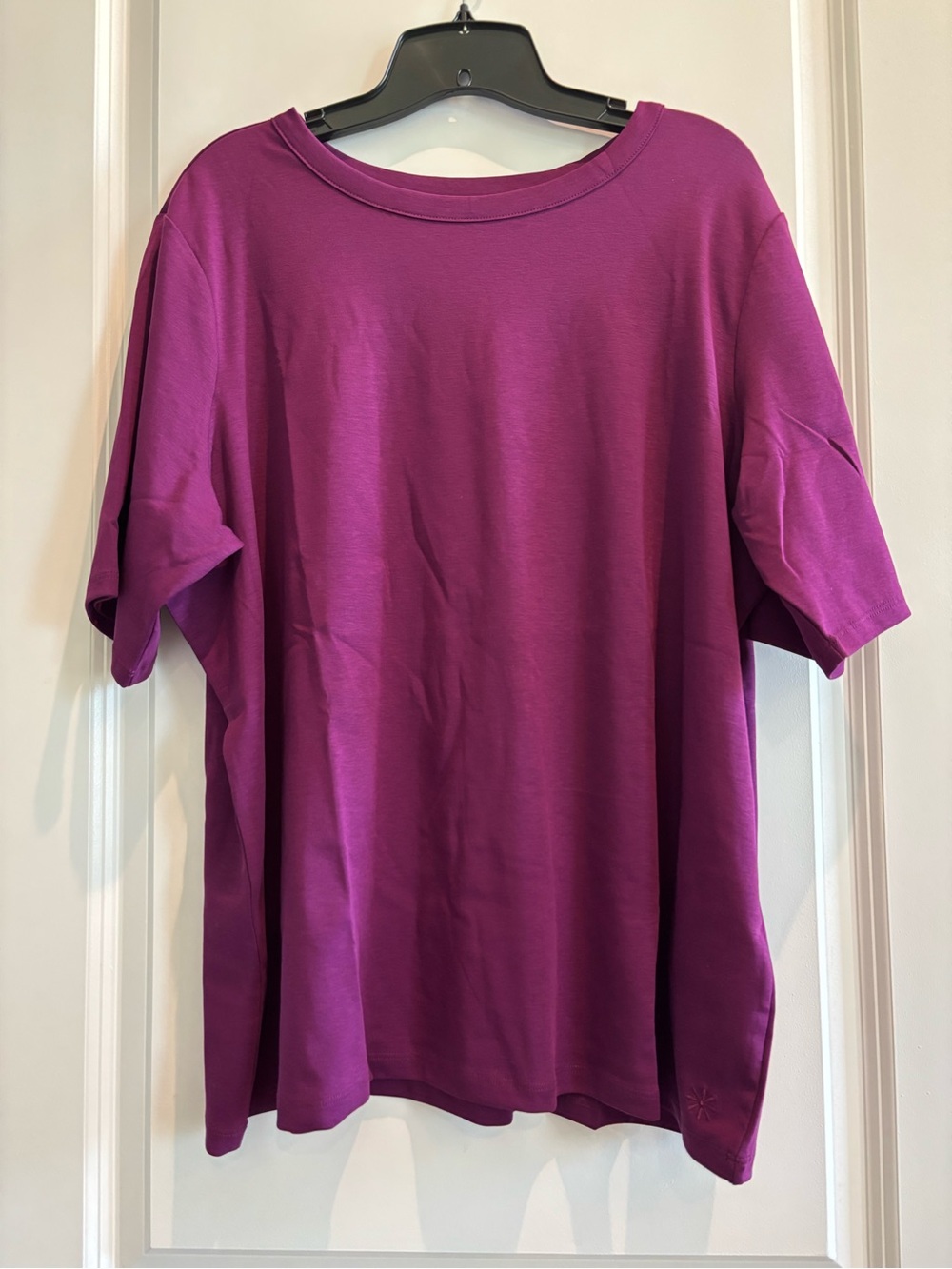 Isaac Mizrahi Live Essentials 1X Purple Short Sleeve Crew Neck Top